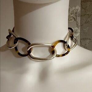Chaps Silver and Brown Link Necklace